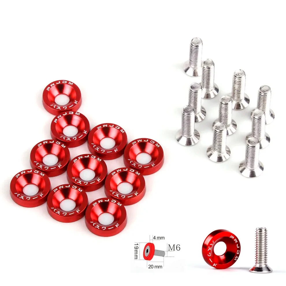JDM Universal Fender Washers + M6 Bolts – 10‑Pack Anodized Aluminum