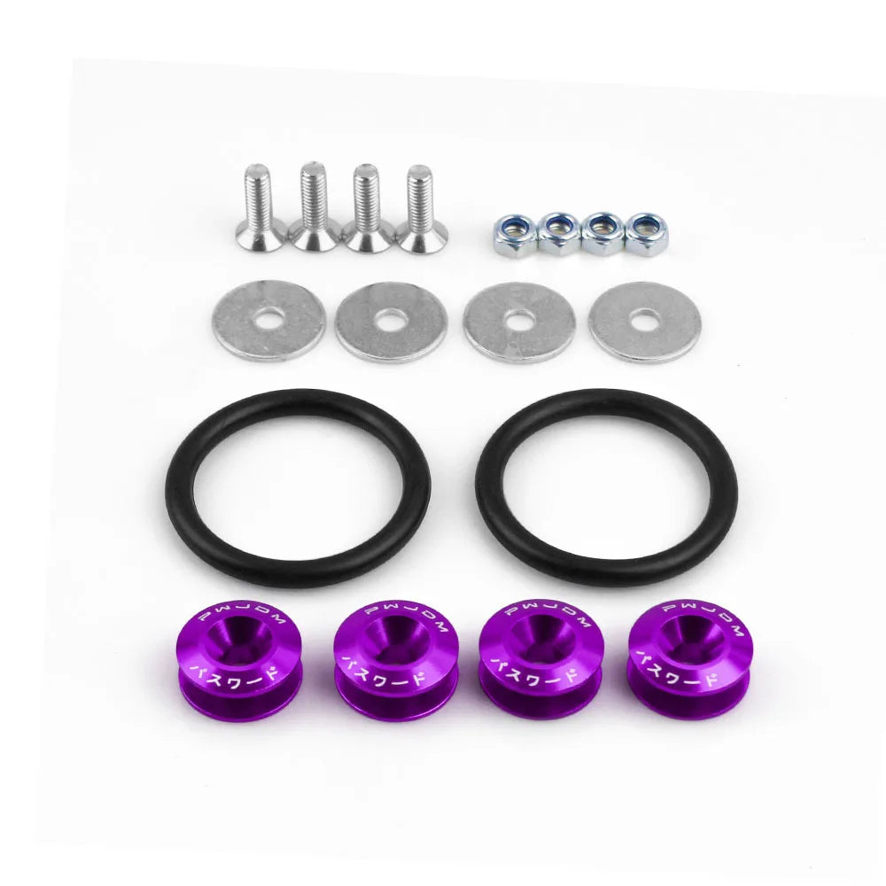 JDM Quick Release Bumper Fasteners Kit – Universal 12PC Aluminum Car Clips for Trunk, Fender, Hatch, Hood (Multiple Colors)