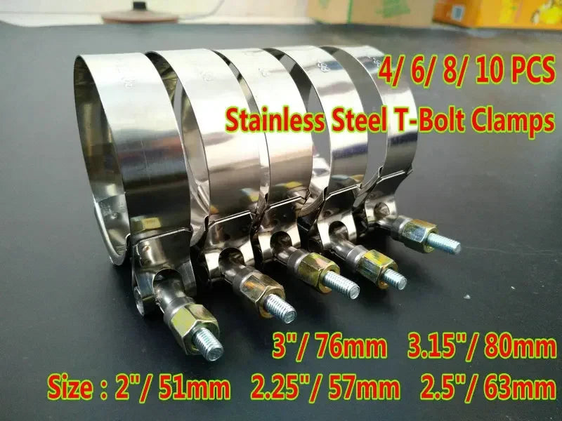 Silicone Intercooler Hose Clamps Stainless Steel T‑Bolt Clamps (2" - 3.15")