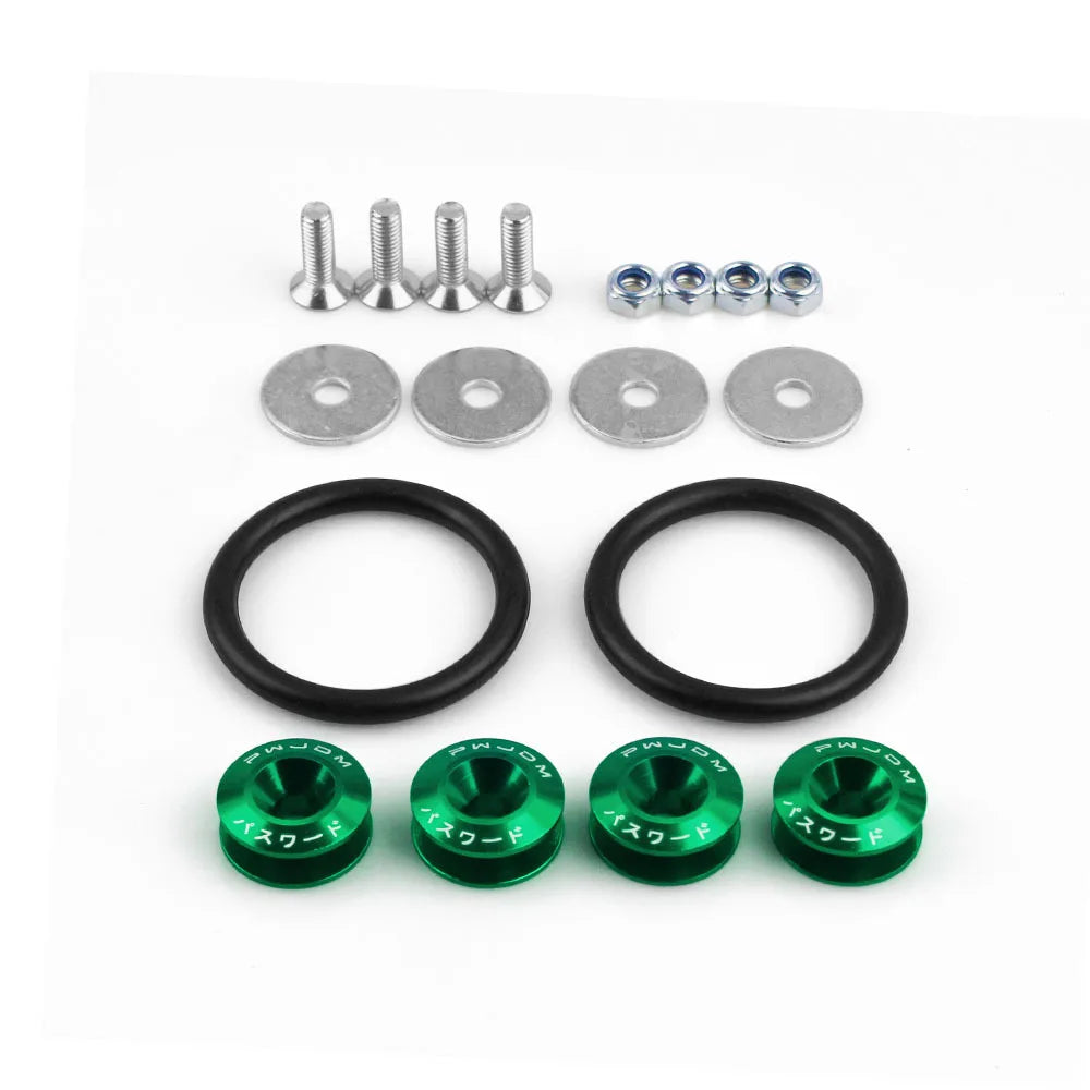 JDM Quick Release Bumper Fasteners Kit – Universal 12PC Aluminum Car Clips for Trunk, Fender, Hatch, Hood (Multiple Colors)